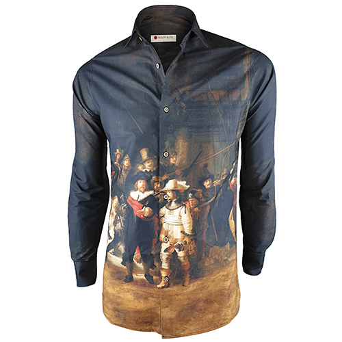 verbrand Encommium Vlot Luxe overhemd met print Rembrandt Nachtwacht is een heren overhemd